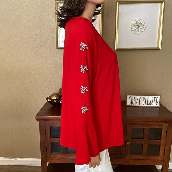 INC BEAUTIFUL CHRISTMAS BLOUSE DIAMOND STONE DETAIL - Picture 9 of 12